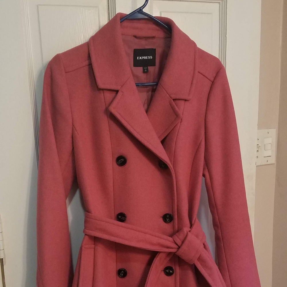 Express Belted Wool Blend Trench Coat (Sm, Rose)